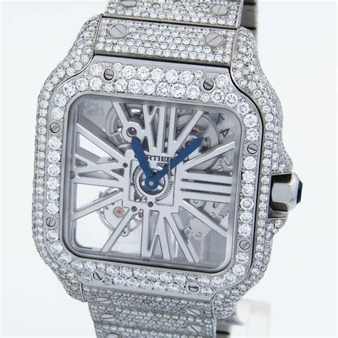 cartier santos skeleton iced out replica|cartier santos de skeleton review.